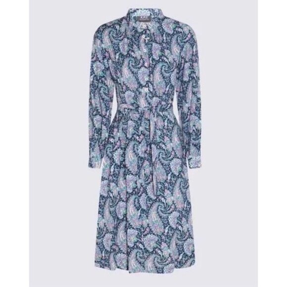 NWT A.P.C. Dress Women's Blue Paisley Print Belted Shirtdress Size 40 Medium - Picture 6 of 12
